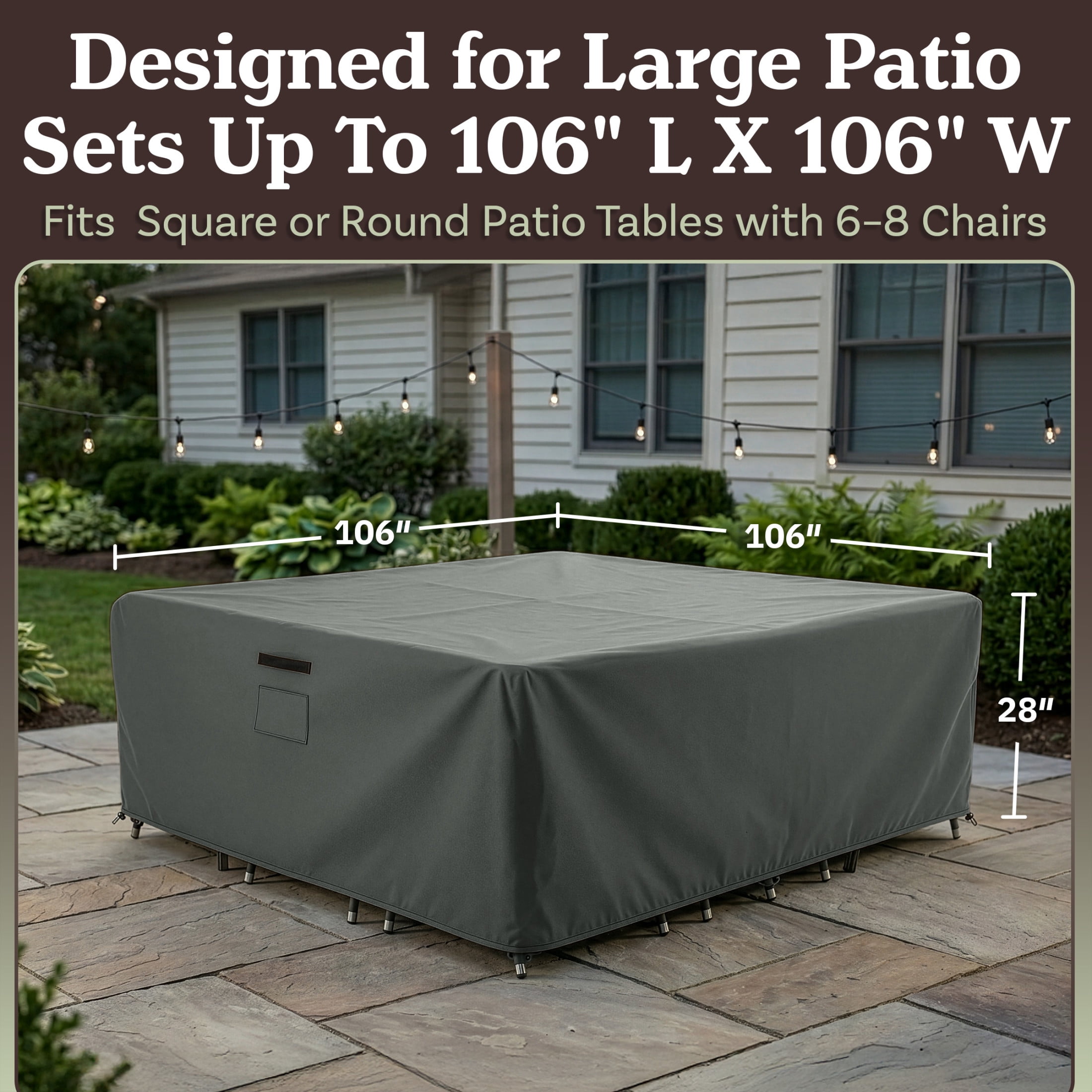 Pure Garden 106x106x28in Waterproof Square Furniture Outdoor Table Cover, Gray