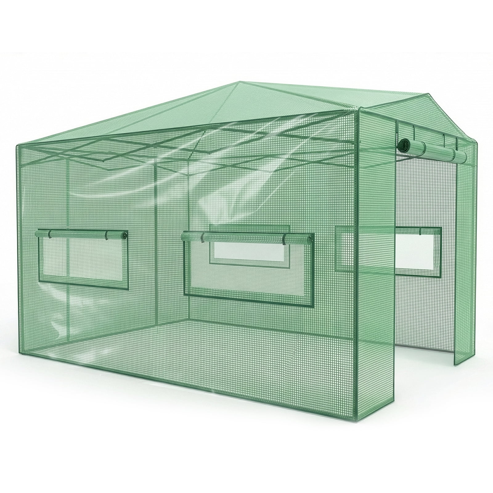 Foldable Greenhouse Shed, 8*12ft Plastic Sprayed Iron Pipe PE Mesh, Green