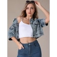thumbnail image 3 of Unique Bargains Women's Short Sleeve Denim Jacket Cropped Jean Jackets Gray Blue XL, 3 of 7