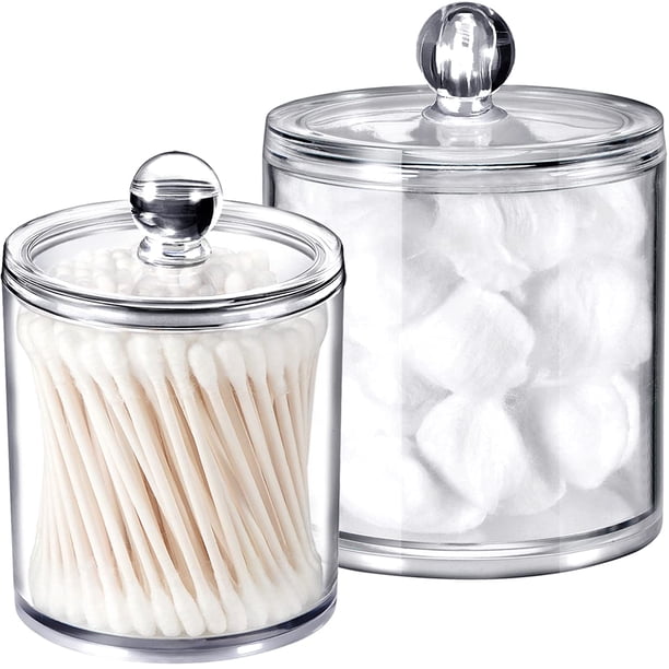 Sheechung Soporte Dispensador Qtip Organizador De Tocador De Baño Botes De Boticario Juego De Botes Para Bolas De Algodón Hisopo De Algodón Q-Tips Rondas De Algodón Sales De Baño Plástico Acrílico Tra