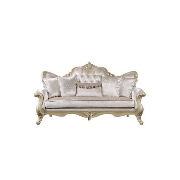 Acme Furniture Libertee Sofa w/5 Pillows in Beige Fabric & Champagne Finish