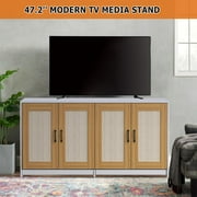Large TV Stand Cabinet, Double Litter Box Enclosure with Sisal Doors, Multifunctional Side Table, Sliding Bottom Panel, White