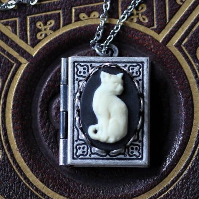 Collar con candado para libros con forma de gato, joyería con forma de libro, collar con forma de libro, regalo para amantes, collar estilo cuervo, collar casual y versátil