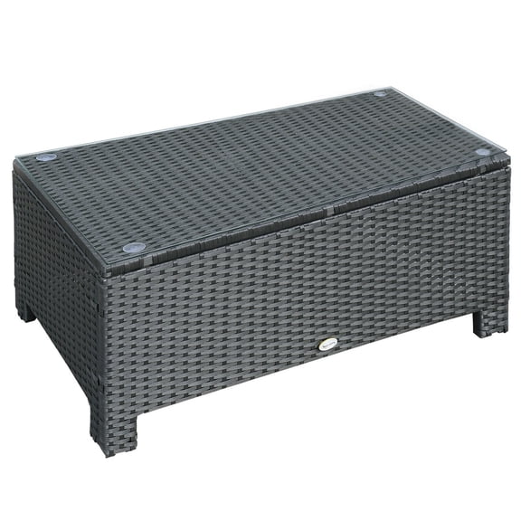 Large Rattan Coffee Table, Weather-Resistant Wicker Outdoor Side Table, Black