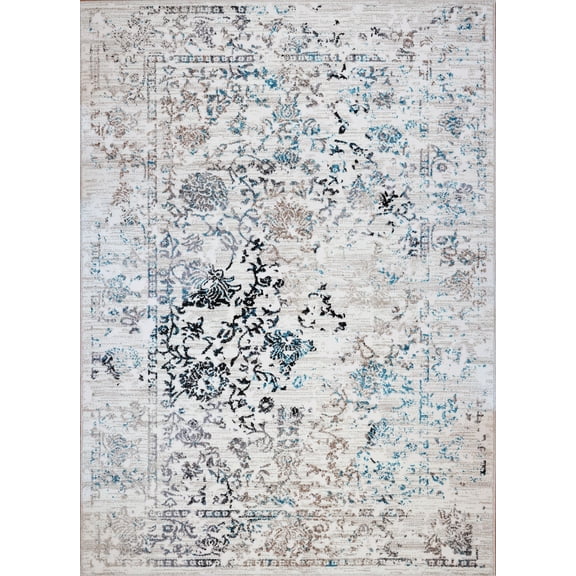 Ladole Rugs Everest Collection Whitehaven Abstract Contemporary Style Smooth Area Rug Carpet for Dining Room, Bedroom, Living Room in White-Blue, 4x6(3'11" x 5'7", 120cm x 170cm)