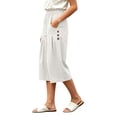thumbnail image 6 of VBVC Women's Cotton Pleated Wide Leg Capri Pants , Casual Summer Crop Trousers For Women , Ladies' Relaxed Fit Lounge Culottes with Pockets, White , S-2XL, 6 of 8
