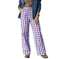 thumbnail image 1 of KDDYLITQ Work Pants Women Drawstring Elastic Waisted Gingham Wide Leg Y2k Pants Plaid Lounge Fashion Cute Palazzo Trendy Trousers with Pockets Purple L, 1 of 5