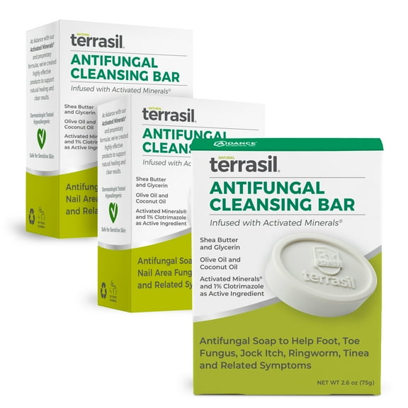 Terrasil Antifungal Soap Bar, Medicated Body Cleansing Bar with Clinically Proven Clotrimazole Plus Natural Moisturizing Ingredients (75g, 3 Pack)