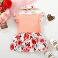 thumbnail image 4 of Mikrdoo 9 Months Baby Girls Clothes Splice Floral Print 12 Months Baby Girls Sleeveless Ruffle Romper Dress With Headband 2Pcs Romper Sets Coral, 4 of 8