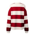 thumbnail image 5 of Women Striped Color Block Polo Sweatshirt Lapel Collared Long Sleeve Oversized Shirt Trendy Spring Clothes (Wine S), 5 of 5