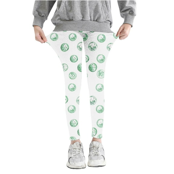 Odeerbi Toddler Girls Leggings Cartoon Print Stretchy Tights Pants High Waist Circular Printed Pants Stretchy Soft Tights Kids Summer Leggings School Wearing Green