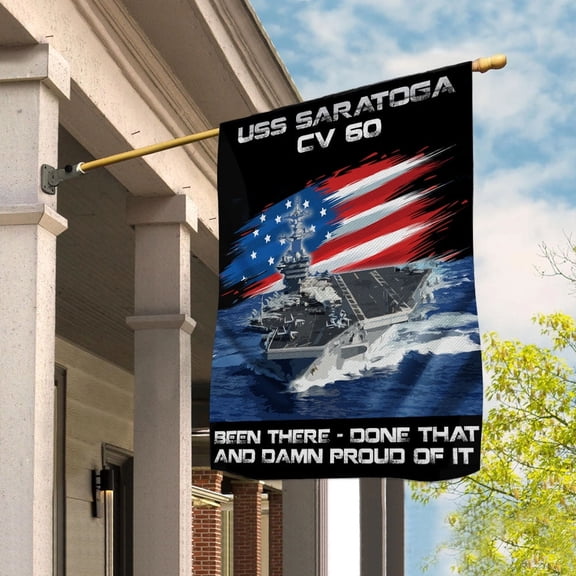 USS-SARATOGA-CV-60 Veterans Day, Flag Ship 4th of July , Patriotic Flag House Flag, Double-Sided Decorative Outdoor Flag, Patriotic Polyester Yard Flag 29.5 x 39.5 in