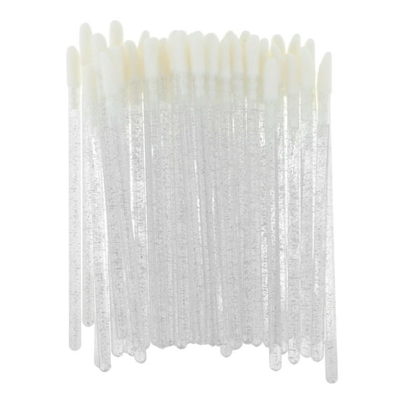 Unique Bargains 50 Pcs Disposable Lip Brush for Vacation Silver Tone Plastic Flocking