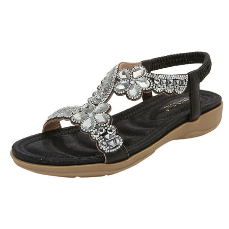 

ZAROYEAX Women Thick Soled Sandals Fashion Bohemian Style Diamond Beach Sandals