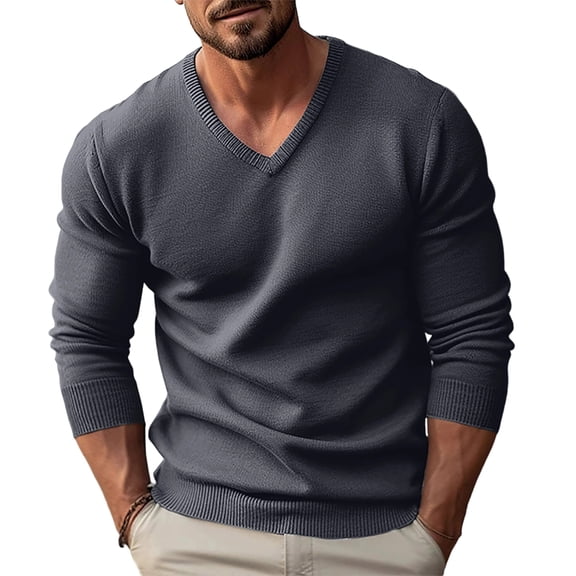 Sweaters for Men, Mens V Neck Sweater Slim Fit Comfortably Knitted Long Sleeve Casual Business Pullover Dress Sweater Dark Gray 2XL