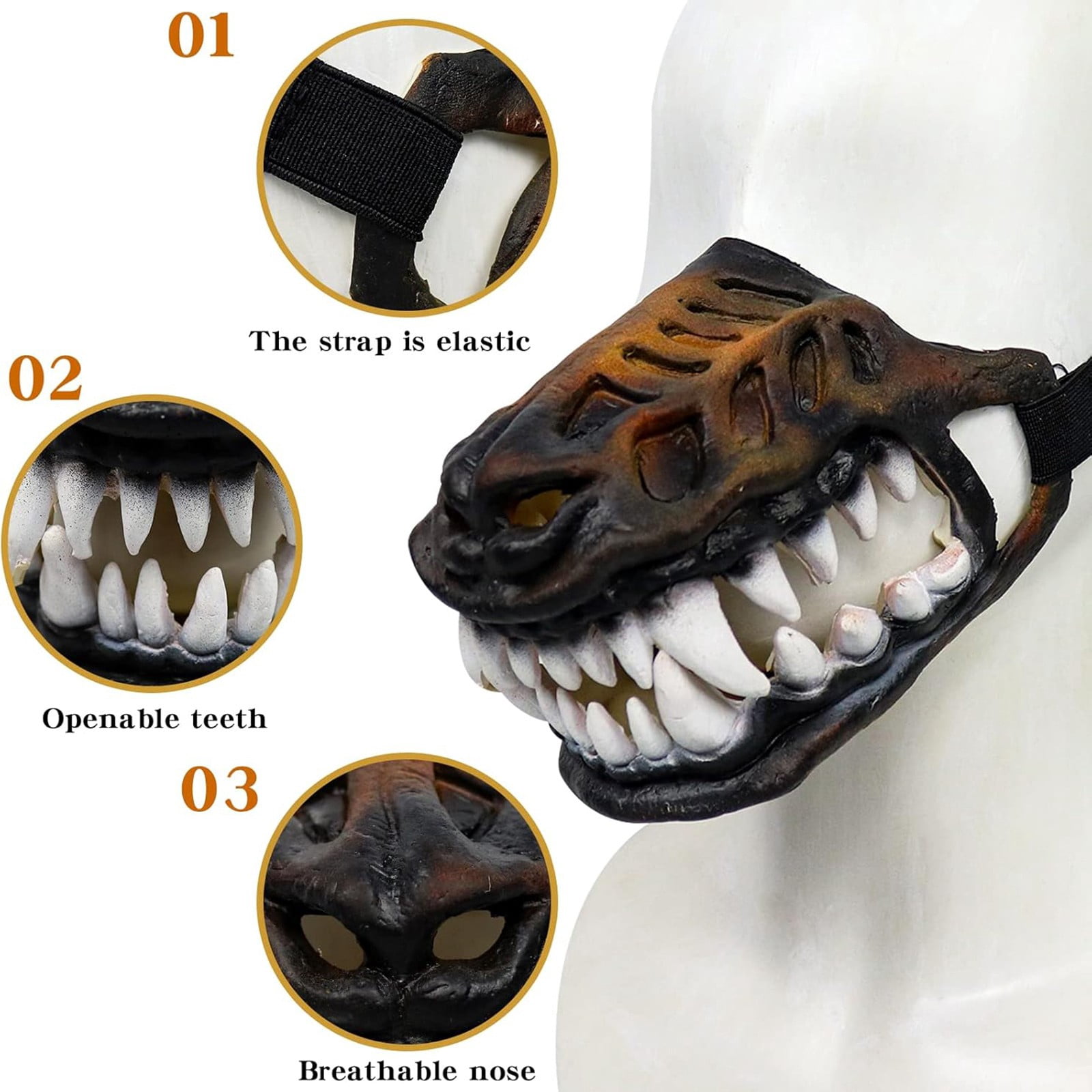 (1PCS) Scary Werewolf Dog Muzzle with Large Teeth - Colorful Zombie Mask, Bane Hilarious for Halloween