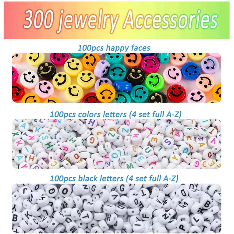 200 Pcs Smiley Face Beads For Bracelet Making, Arts And Crafts