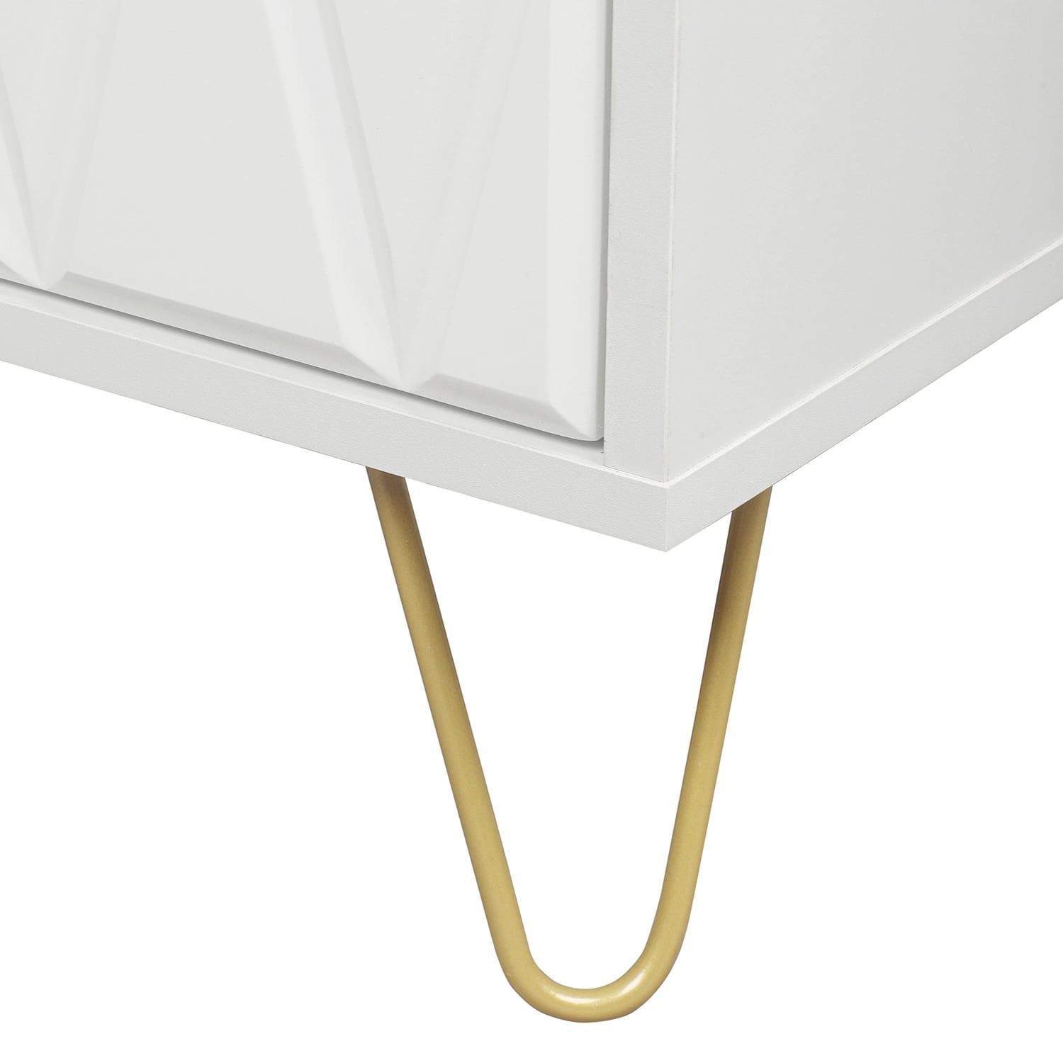 Resenkos 2-Piece Geometric Pattern Nightstands with Gold Hairpin Legs & Brass Handles, Modern Bedside Storage Cabinets for Bedroom, White