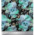 thumbnail image 1 of Soimoi Green Cotton Voile Fabric Insect,Skull & Flower Decor Fabric Printed BTY 42 Inch Wide, 1 of 3