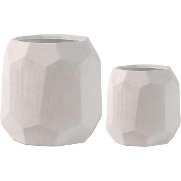 Olly & Rose Leon Geometric Ceramic Plant Pots Set 2 - White 22cm and 17cm diameter Large Plant Pots Outdoor and Indoor - White Planters - Flower Pots