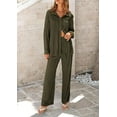 thumbnail image 5 of PRETTYGARDEN Women's 2 Piece Textured Sets Casual Button Down Shirt Wide Leg Pants Outfit Loungewear Tracksuit, 5 of 8