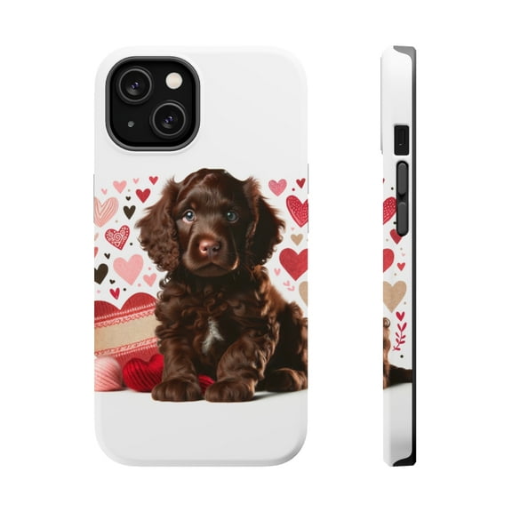 DistinctInk Tough Case for Apple iPhone 14 PLUS (6.7" Screen), Compatible with MagSafe Charging - Valentine's Day Irish Water Spaniel Puppy