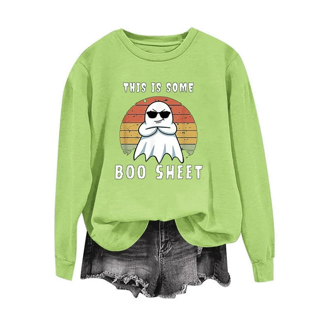 Ailaofu Halloween Sweatshirt for Women Funny Ghost Graphic Shirt Spooky Season Long Sleeve Tops