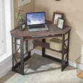 thumbnail image 3 of VECELO Corner Computer Desk with Keyboard Tray and Storage Shelf, Home Office Study Workstation Table , Dark Brown, 3 of 7