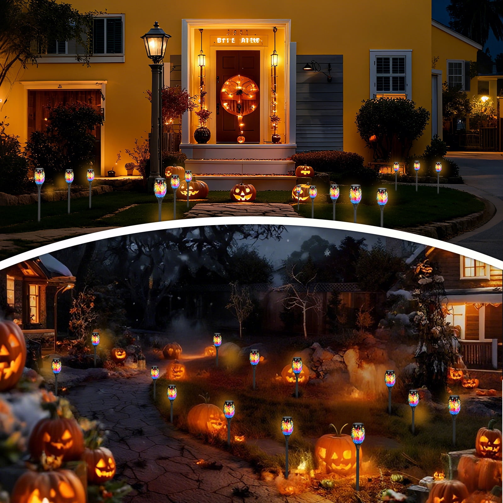 Flickering Flame Solar Lights Outdoor Decorative, 8 Pack Solar Garden Stake Lights Color Changing, Solar Torch Lights Outside for Yard, Patio, Garden, Pathway