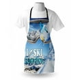 thumbnail image 4 of Winter Sports Apron, Sportsman Glass I Love Ski Jumping Snowy Mountains Outdoor Scene, Unisex Kitchen Bib with Adjustable Neck for Cooking Gardening, Adult Size, Pale Blue Sky Blue, by Ambesonne, 4 of 4