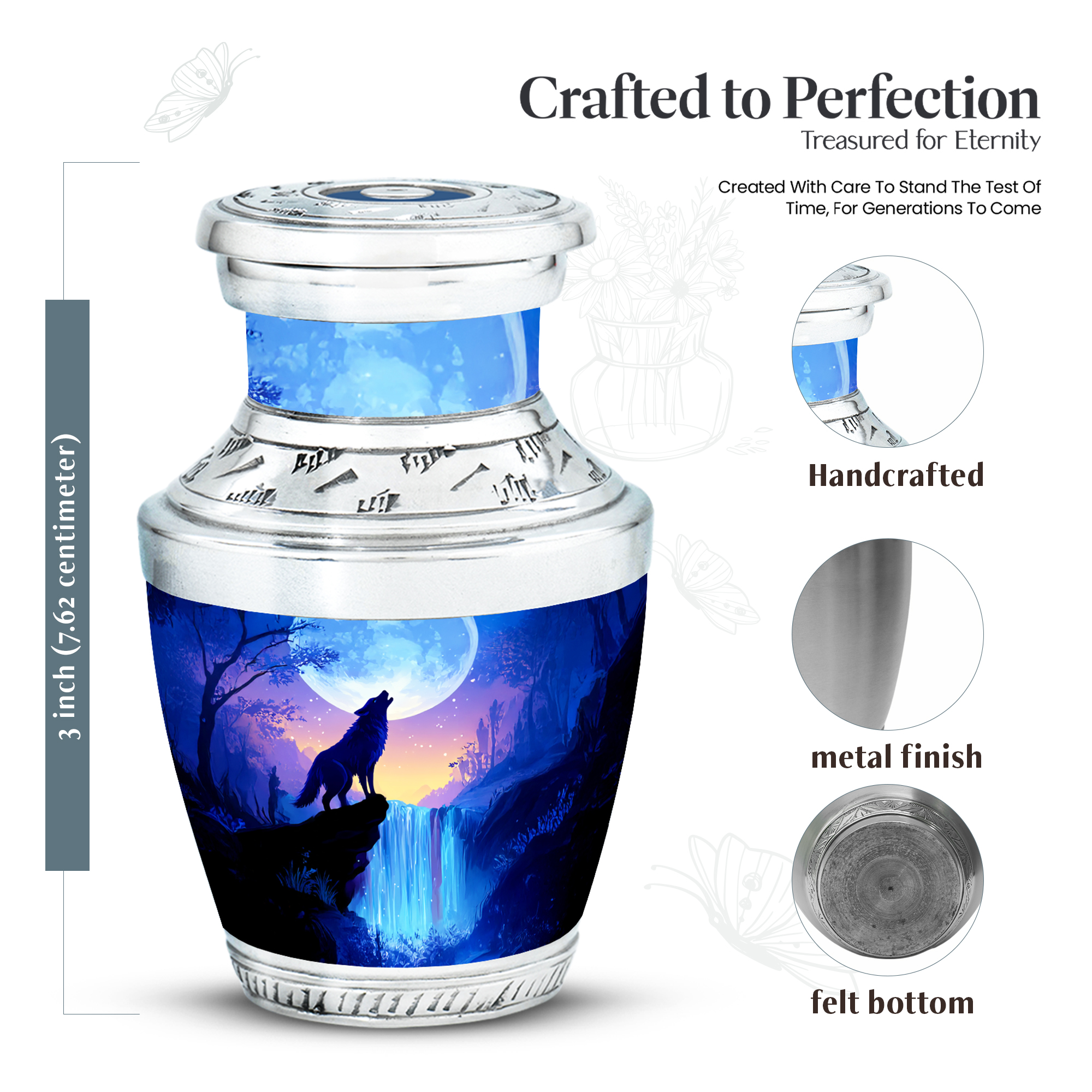 MUKTIVE Waterfall Urns for Human Ashes for Friends, Large Moon Urns for Adult Ashes for Women, Unique Wolf Keepsake Urns for Burial, Memorial Blue Urn for Mom & Dad (1 Large, 4 Keepsake)