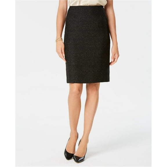 Kasper Womens Metallic Pencil Skirt, Black, Petite, 2P