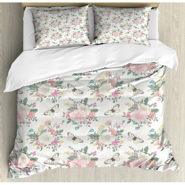 Shabby Chic Duvet Cover Set Peonies Sweet Peas Roses Bouquet And