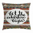 thumbnail image 1 of Adventure Throw Pillow Cushion Cover, Ethnic Backdrop with Geometric Aztec Motifs and Hand Writing Old Fashioned Style, Decorative Square Accent Pillow Case, 24 X 24 Inches, Multicolor, by Ambesonne, 1 of 2