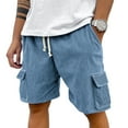 thumbnail image 2 of Domuza Mokaloha Mens Shorts Casual Comfy Elastic Waist Drawstring Corduroy Shorts Stylish Breathable Lightweight Beach Shorts with Pockets Blue L, 2 of 5