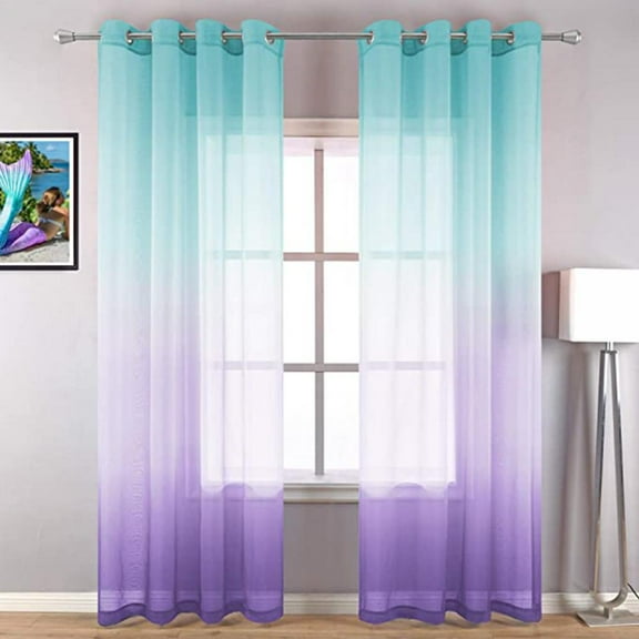 Leonard Curtains for Bedroom Girls Room Decor Set of 1 Panels Ombre Patterned Window Semi Sheer Curtains for Living Room Kids Nursery Mermaid Themed Green and Purple 52 x 96 Inch Length