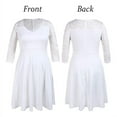 thumbnail image 4 of Plus Size V-Neck Back Zip Lace 3/4 Sleeve Midi Skater Dress, 4 of 8