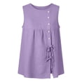 thumbnail image 7 of Inverlee Linen Sleeveless Tank Tops for Women Side Tie Button Decor Loose Fit Blouses Beach Daily Casual Camisoles Purple XXL, 7 of 7