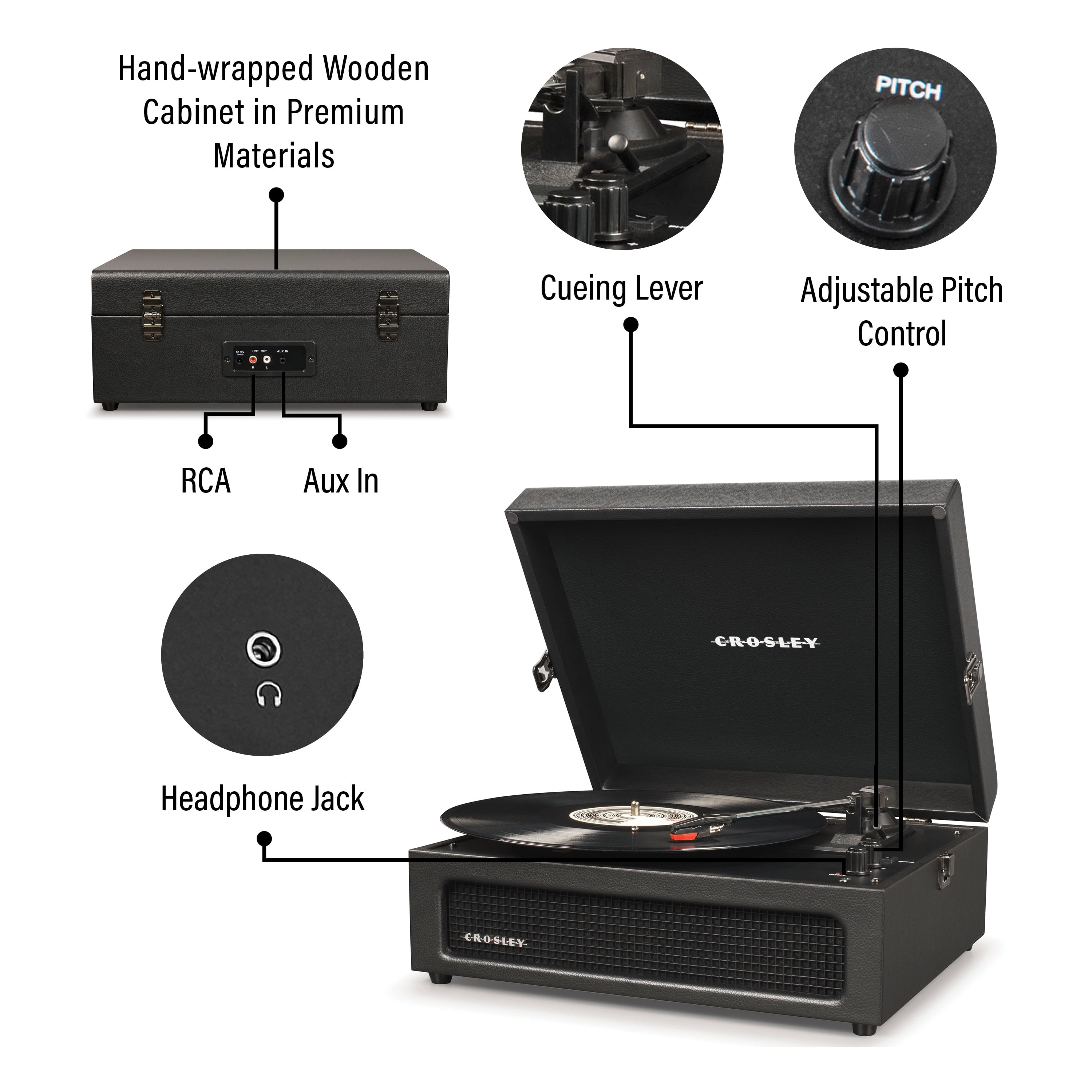 Crosley Voyager Vinyl Record Player with Speakers and Bluetooth - Audio Turntables