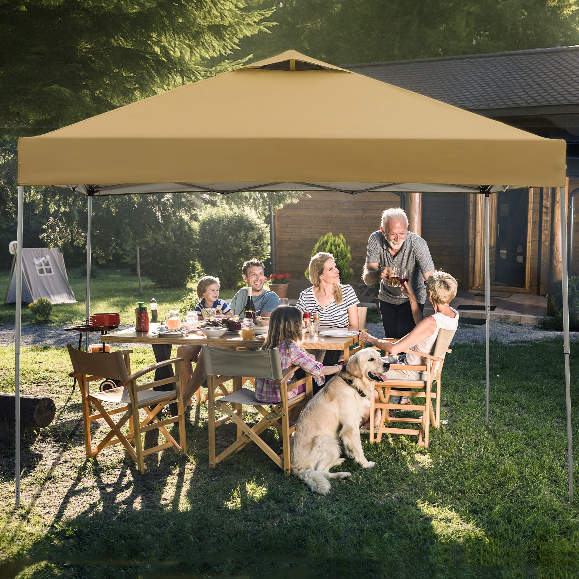Outdoor Basic 10'x10' Pop up Canopy Tent with Adjustable Height, Outdoor Canopy with 4 Sandbags,for Events, Parties, Gatherings, Camping,Brown