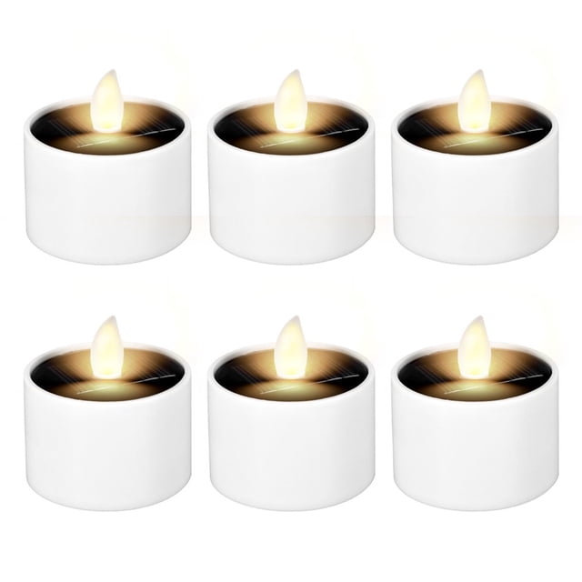 6Pcs Solar Tea Light IP42 Waterproof Solar Candle Light Flameless LED Candle Lamp Decorative Flickering Prop Lamp Cute Electric Ambient Light for Home Garden Party Wedding