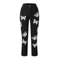 thumbnail image 5 of High Waisted Jeans For Women Straight Leg Butterfly Print Stretch Denim Pants Fashion Lightweight Travel Long Jeans With Pocket Black L, 5 of 8