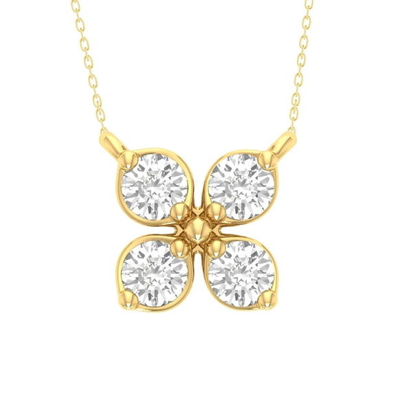 Bling Craft Flower Pendant for Women 0.11 ct Round Moissanite 4 Petal Necklace 14k White Gold Plated 925 Sterling Silver (Color D, VVS1)