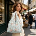 thumbnail image 3 of Bomd Reusable Shrink Grocery Bags, Colorful Flower Pattern Shopping Tote Bag, Portable Eco Handbag Multifunctional Storage Bag for Groceries Travel Beach Outdoor Daily Use Green, 3 of 6
