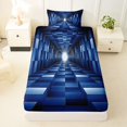 thumbnail image 4 of Castle Fairy Futuristic Cubes Tunnel Twin Sheets 3pcs,Geometric Block Bedding,Navy Black,1 Flat Sheet, 1 Fitted Sheet and 1 Pillowcase, 4 of 7