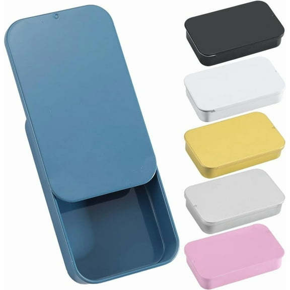 6Pcs 3 x 2 x 0.6 Inch Mini Slide Top Box Empty Tin Box Container Rectangular Lid Small Colorful Iron Hinged Trinket Tinplate Storage Containers for Beads Jewelry Crafts Survival Kit Colorful