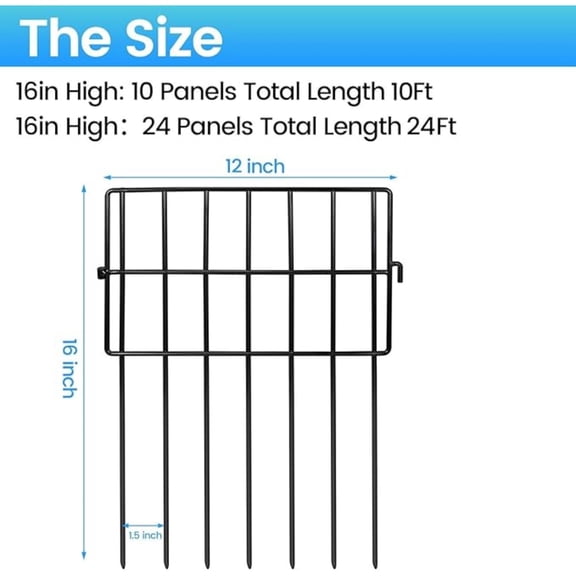 20 Pack Animal Barrier Fences, 1.5" Gap No Digging Garden Fence Panels, Metals Black Deterrent Fence for Dogs Rabbits, Decorative Fence for Outdoor Landscape Patio Total 20 ft(L)×16 in(H)