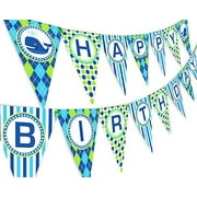 Fanion de bannière de joyeux anniversaire de fête de baleine - décorations de baleine preppy