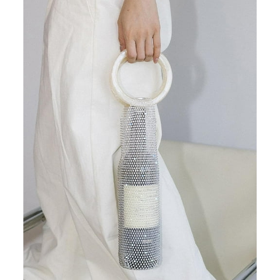 Stylish Resin Handle Wine Tote with Rhinestone Mesh and Marble Handle Accent Bottle Holder for Picnics, Beach, Daily Use, Elegant Wine Bottle Gift Bags (A:White)