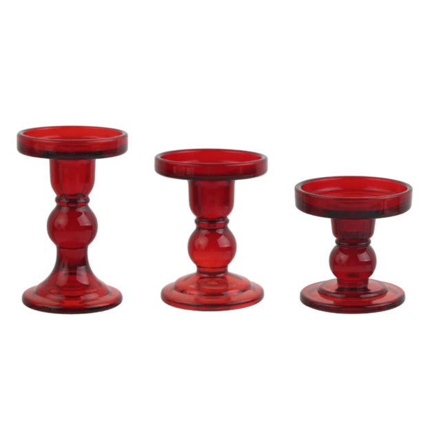 Juego de portavelas BTGLLAS de cristal rojo de 3 piezas